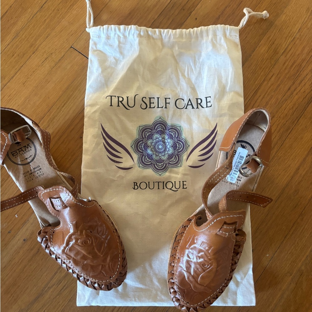 Women's Handmade Mexican Leather Huarache Wedge Sandals Size 8